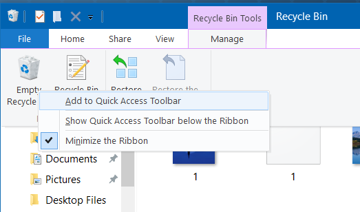 Pin Recycle Bin To Quick Access & Quick Access Toolbar in Windows 10 step7