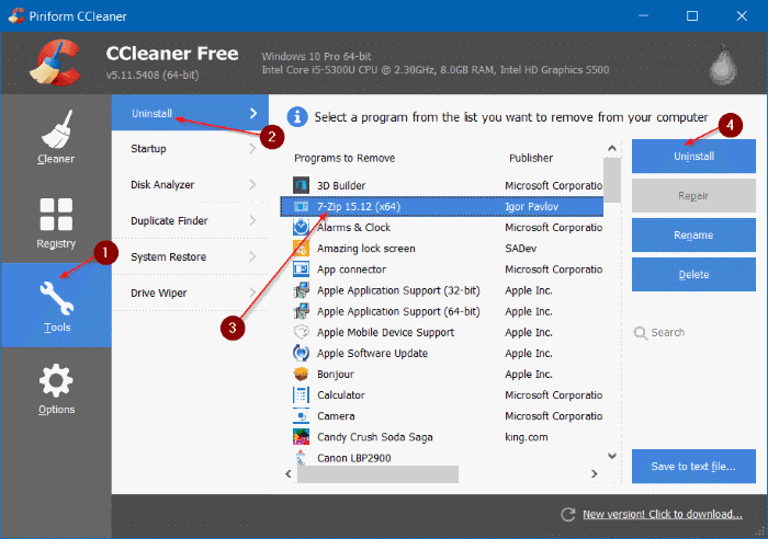 Uninstall programs in Windows 10 step10