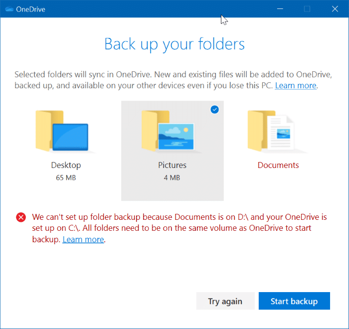 backup important folders to onedrive