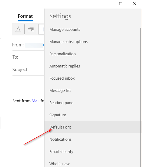 change the default font in Mail app in Windows 10 pic3