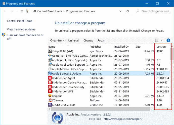 check version number of apps and programs in Windows 10 pic4