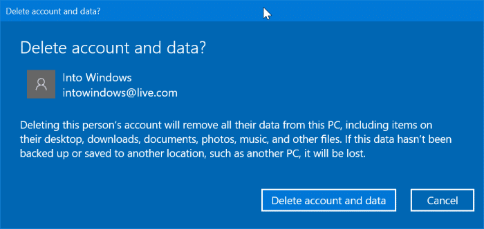delete a Microsoft account from Windows 10 pic3
