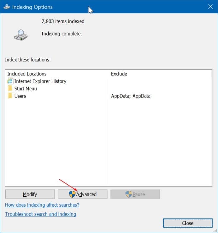 hide certain file types from search results in Windows 10 pic2