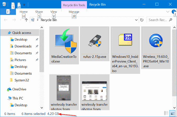 these items are too big to recycle in Windows 10 pic1