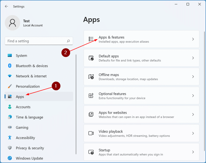 uninstall apps in Windows 11 pic1