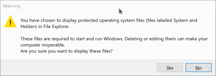 view hidden system files in Windows 10 pic3